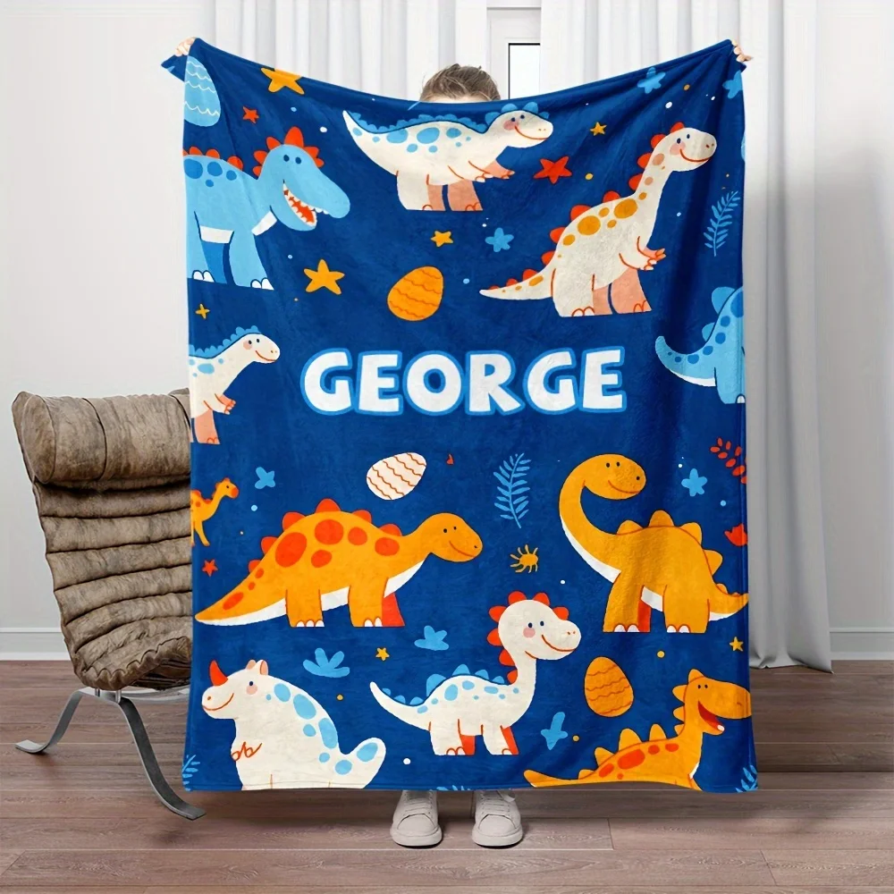 

1 personalized dinosaur blanket perfect for little boys, lightweight printed blanket suitable for sofas, beds, travel camping
