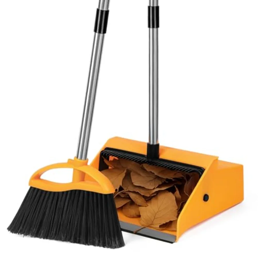 

Commercial Broom and Dustpan Set Long Handle Upright Heavy Duty Dust Pan Outdoor Indoor for Courtyards Garages Lobbies Shopping