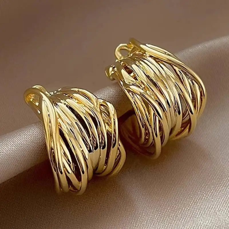 Huitan Personalisierte Damen-Creolen mit Mehrfach-Kreuz-Design für Luxus-Hochzeiten, Alltag und Trendige Metall-Accessoires, Damenschmuck
