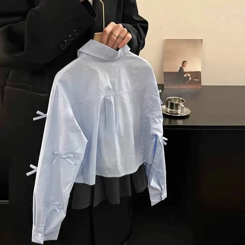 Girls' Spring Shirt 2025 New Korean Children's Western Style Sweet Bow Shirt Loose Casual Middle Aged Children