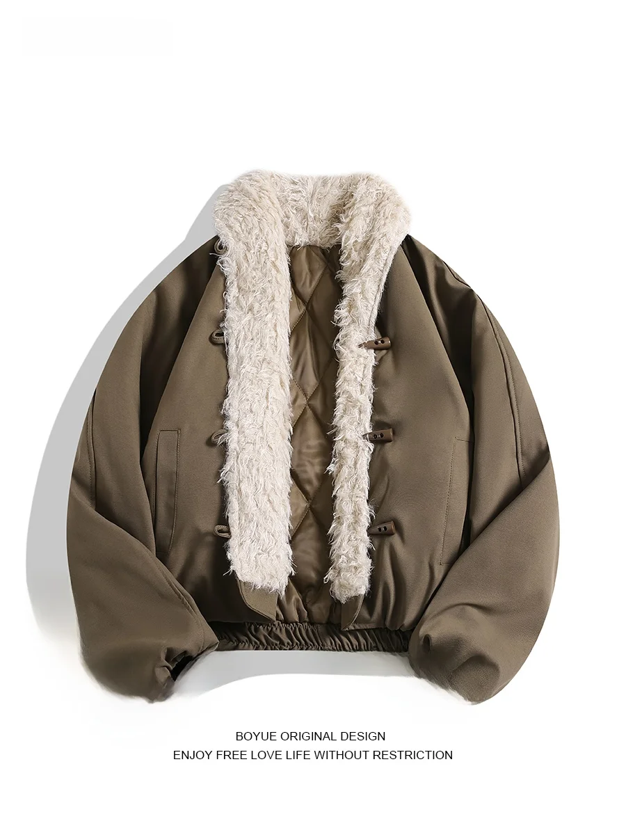 

Boyue Thiened Lamb с бархатным воротником Jaet в стиле ретро, хлопковое пальто, теплое и универсальное для молодежи, повседневная одежда, длинный свек