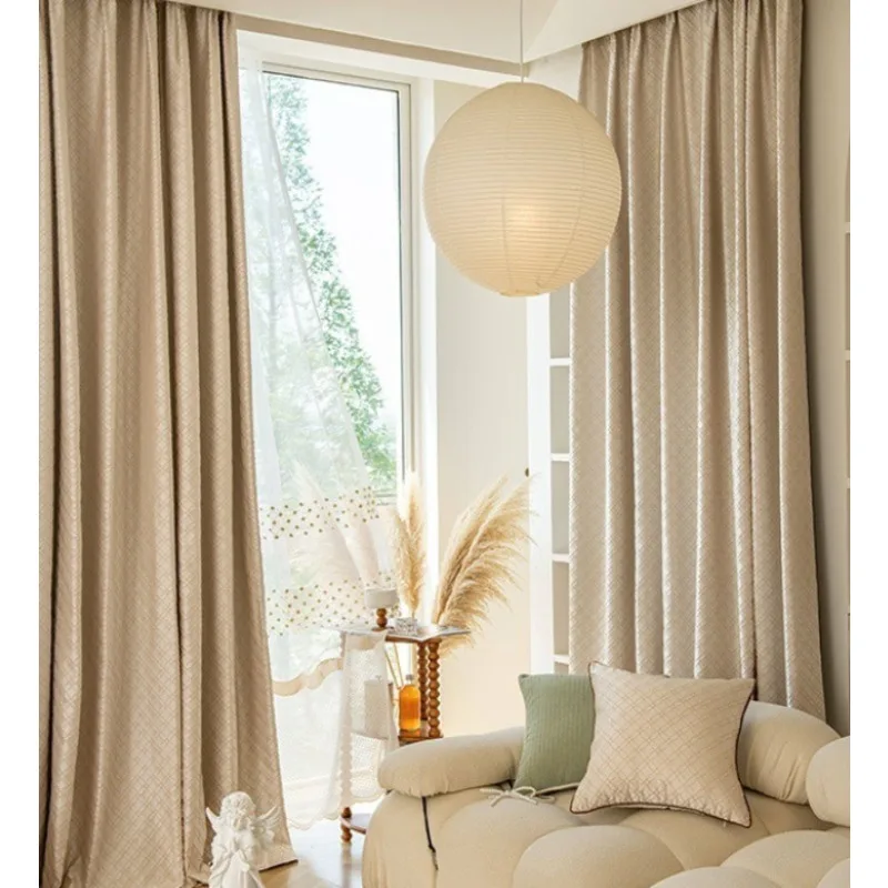 Luxurious French Cream Modern 3D Light Gold Jacquard Decorative Curtains Living Room Bedroom Balcony High-end Curtains
