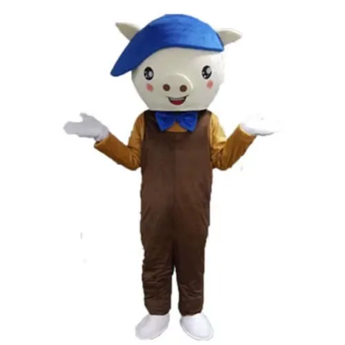 

New Adult Best Sale Foam Cute Shelf Blue Hat Pig Mascot Costume Christmas Fancy Dress Halloween Mascot Costume