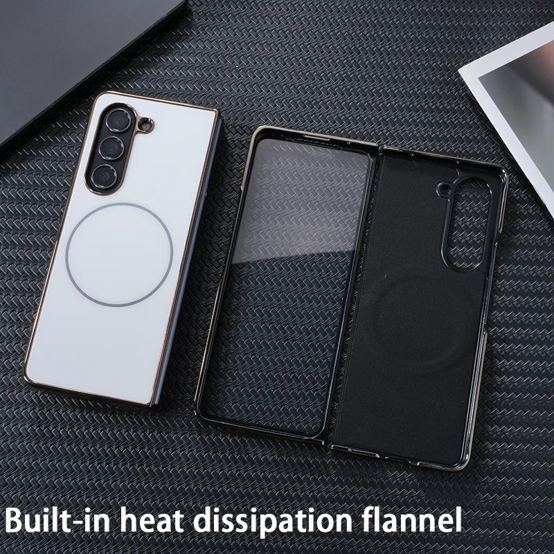 

For Samsung Galaxy Fold 7 6 5 4 3 electroplated phone case, matte texture with tempered film and magnetic