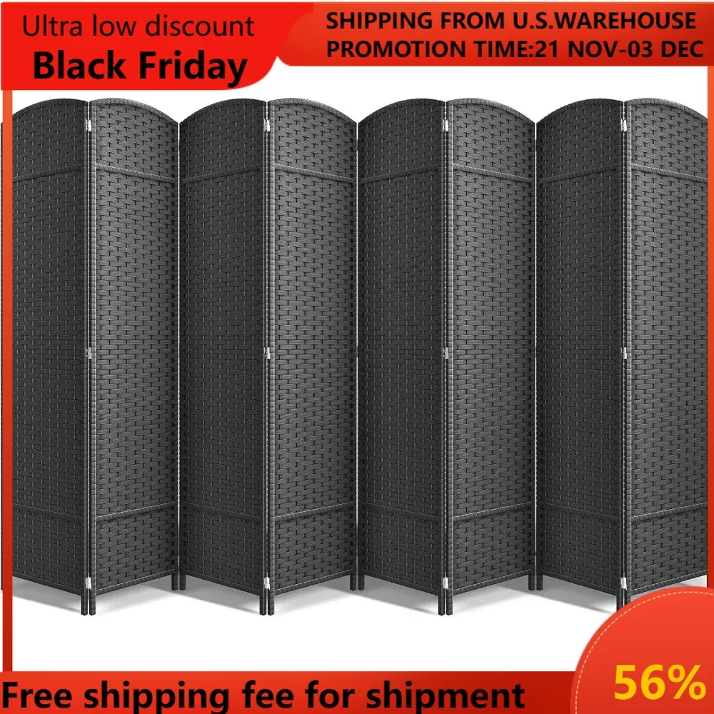 8Panel Room Divider6 ft. Tall - Privacy Screen, Extra Wide Double Hinged Panels, Mesh Hand-Woven Design, Partition Room Dividers