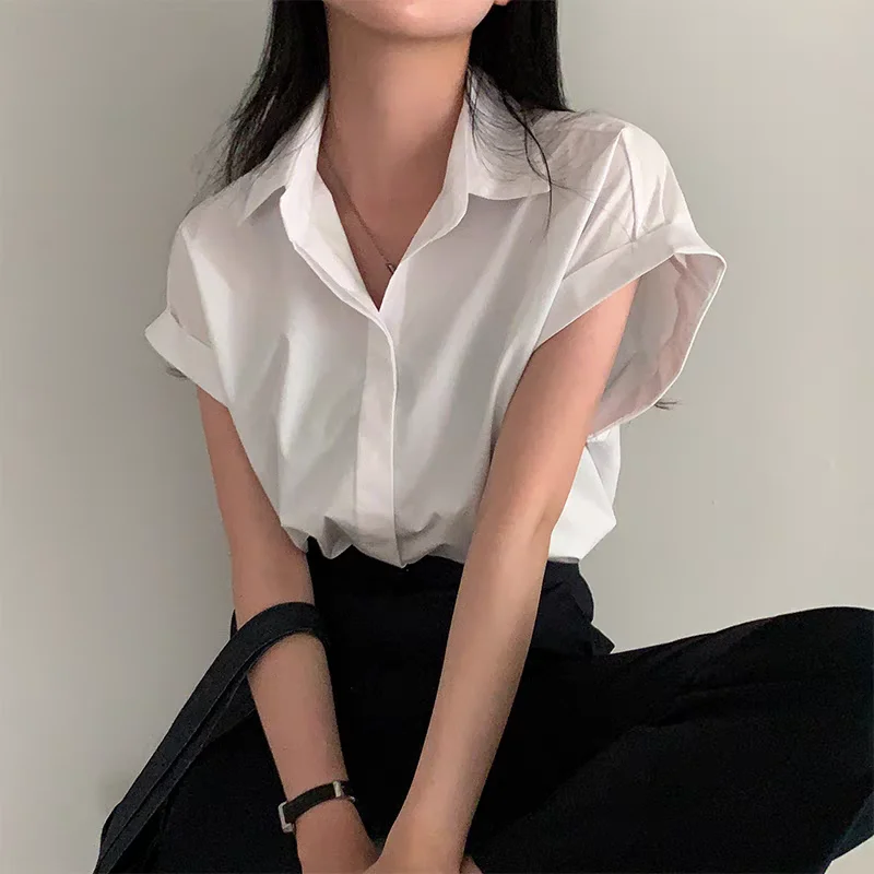 붉은 격자 무늬 인형 칼라 짧은 소매 셔츠 여성 여름 새로운 빈티지 몸집이 작은 셔츠 속옷 퍼프 슬리브 탑 작은 크기