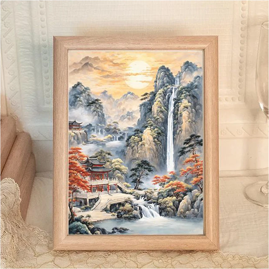 Peinture de paysage à l'encre de style chinois, ornements d'agne, cadre photo, décoration de paysage, cadeau de chambre