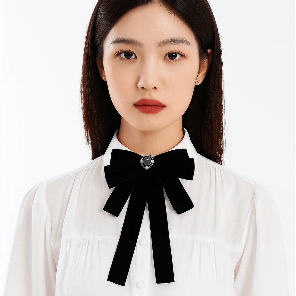 الفاخرة المخملية الشريط الأسود دبوس الخرز الراين جنازة تذكارية دبوس متعدد الطبقات اللؤلؤ الأسود القوس ربطة العنق الرجال