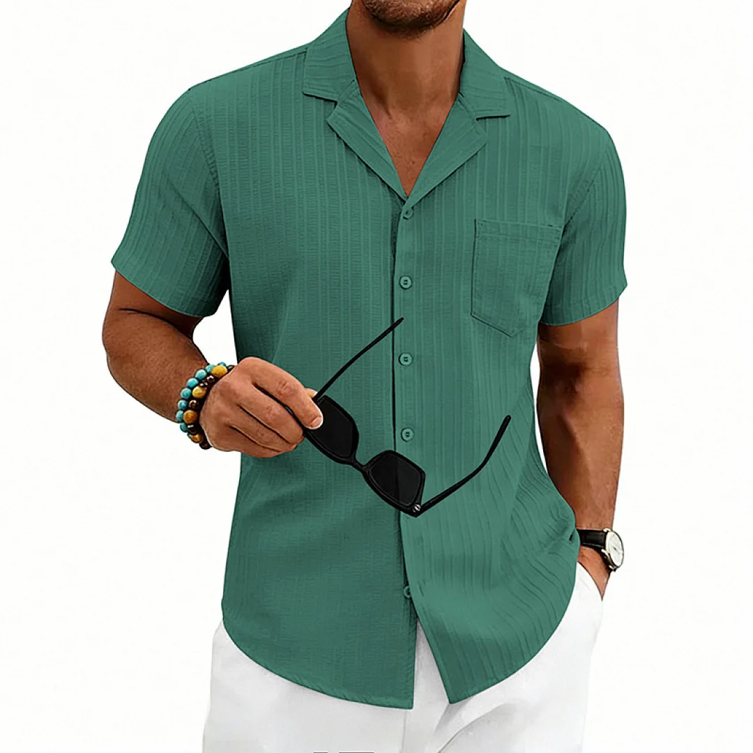 2026 New American Summer Men's Loose Large Size Cuban Collar Design Casual Simple Short Sleeves