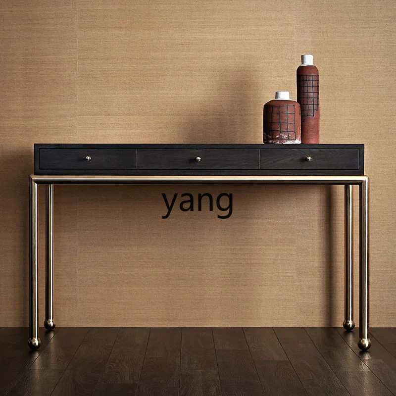 

LTT American light luxury solid wood desk home black retro writing desk French dresser