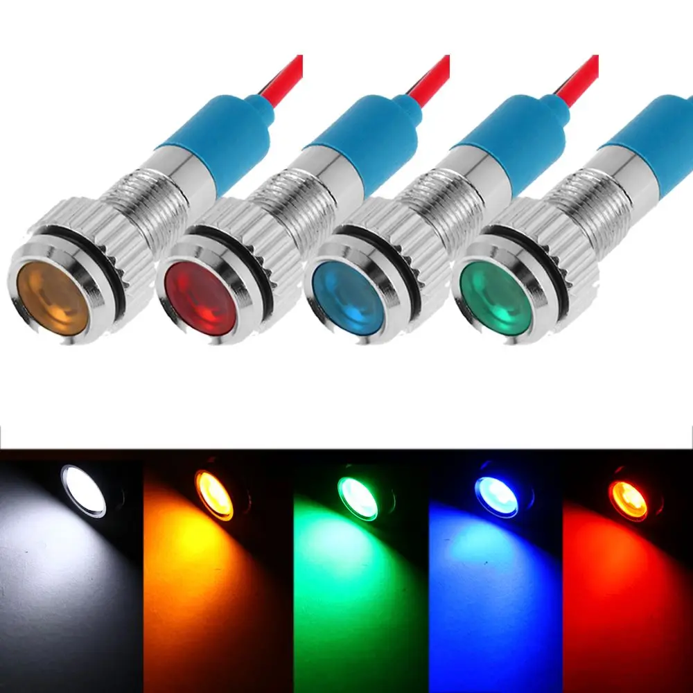 1Pc Dashboard Red Yellow Blue Green White Waterproof Signal Lamp 3V 5V 6V 9V 12V 24V 220V LED Metal Indicator Light 6mm