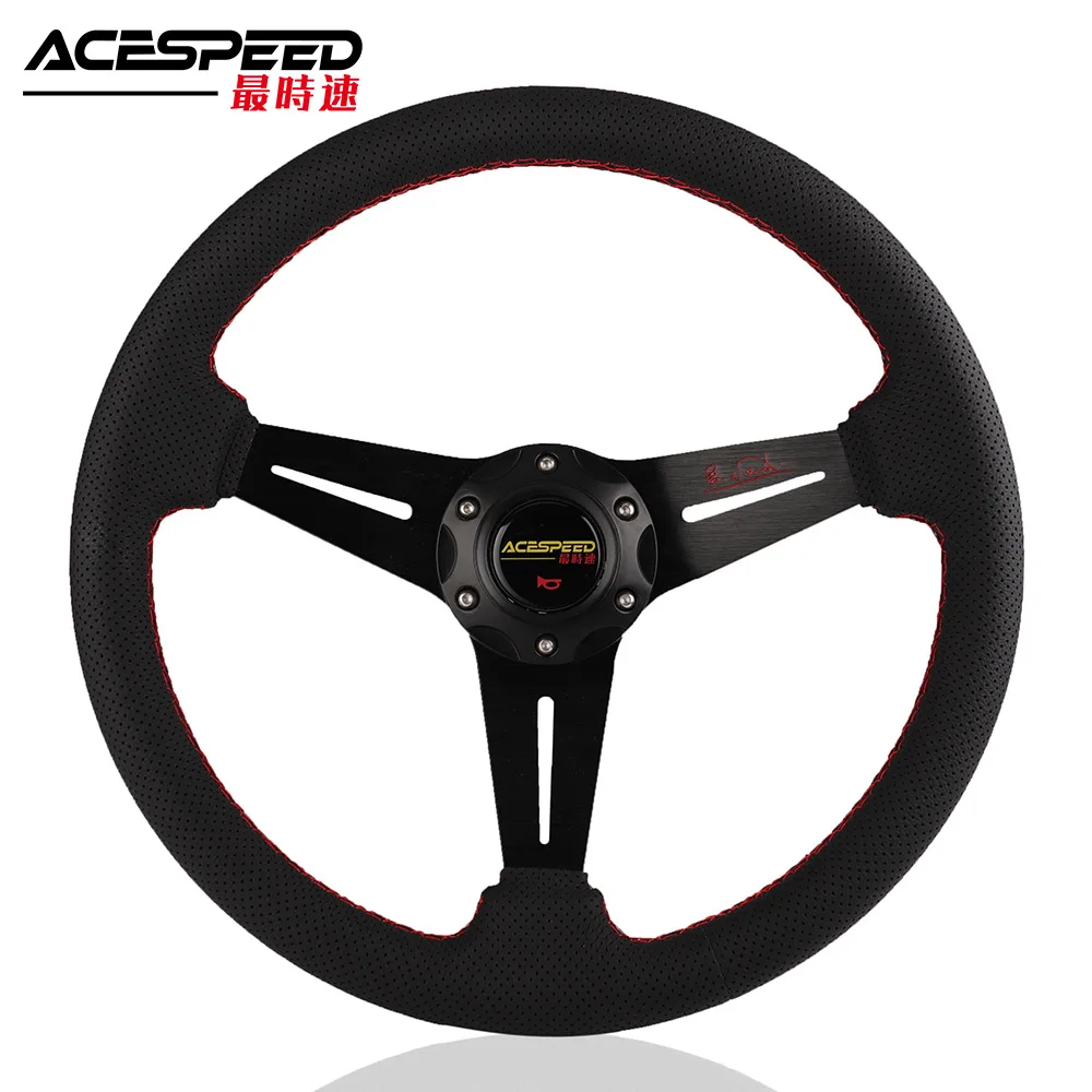 Car modification steering wheel with leather red line aluminum frame, 14 inch go kart steering wheel