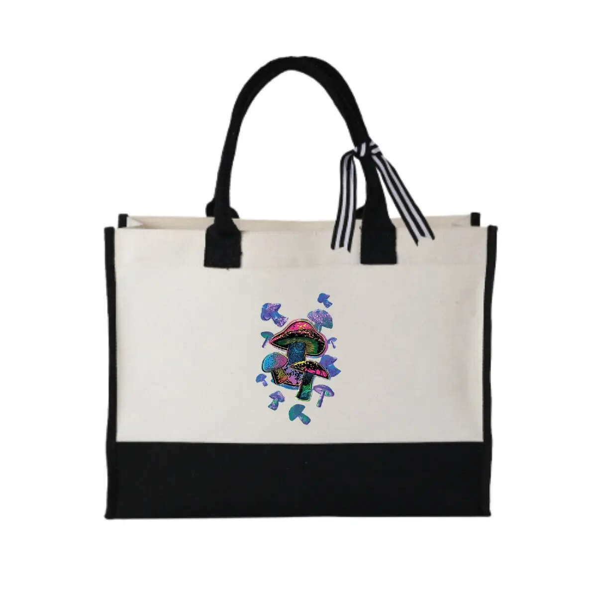 

Psychedelic Mushrooms Vibrant Art Graphic Stylish Patchwork Canvas Bag for Boutique Gift Packaging