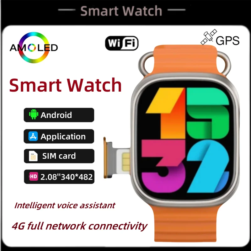 "Android Smartwatch B31 5G Network SIM Card 2.2 بوصة Amoled GPS WIFI Global Call Smart Watch Men Ultra 4g SIM Card"