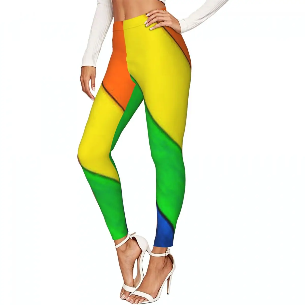 Women Full Length Elastic Leggings High Waist Tight Pants Trims In Rainbow Colors Casual Bottoms