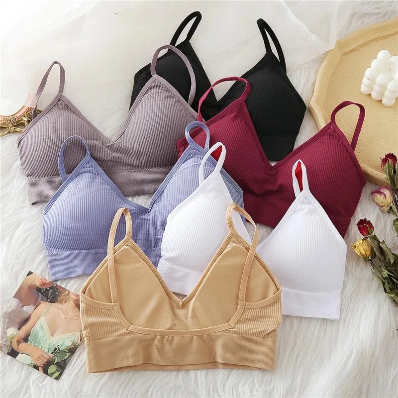 Top sin costuras para mujer, ropa interior Sexy, Top corto con tirantes, lencería íntima con almohadilla extraíble, Bralette, S-XL