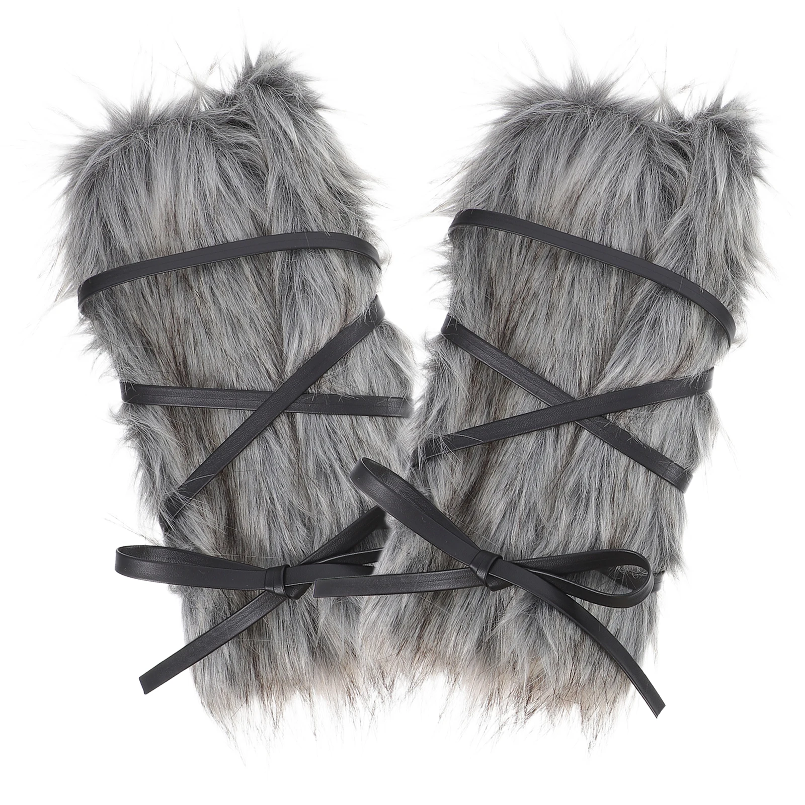

2pcs Strap Leg Warmers Furry Fuzzy Winter Faux Viking Medieval Wraps Leg Cover Accessories Soft Adjustable Lace Up