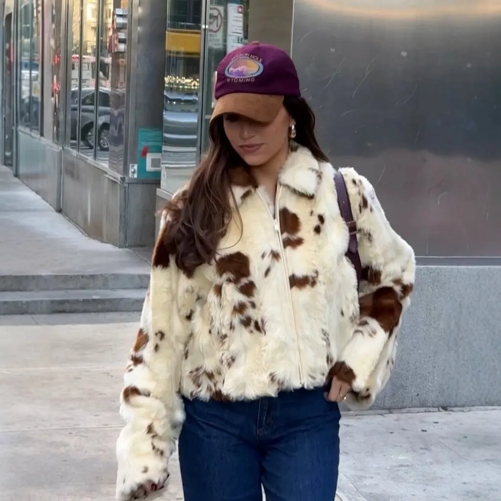 

Simple Leopard Print Fur Outwear Women's Autumn Winter Fashion Jacket European American Style