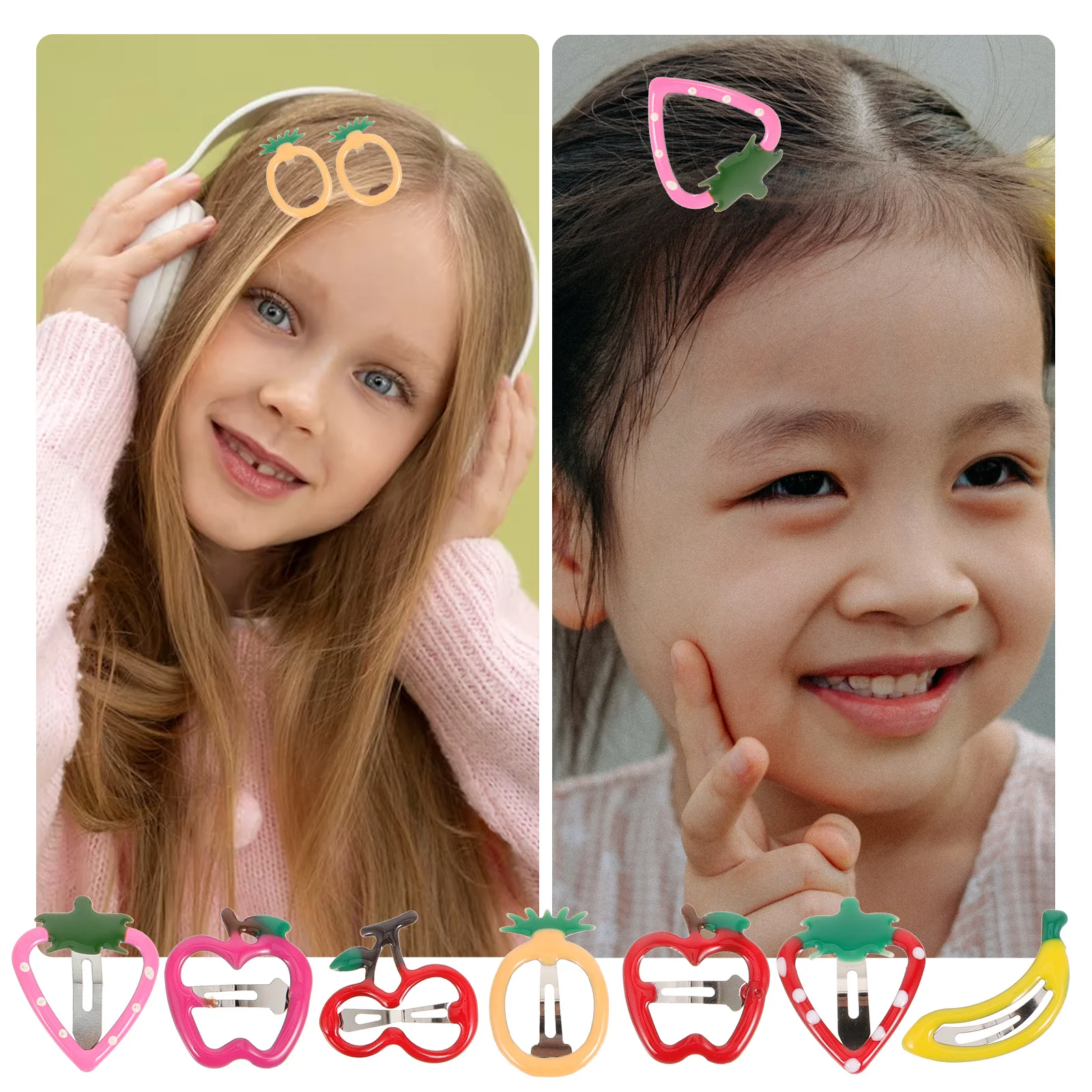 

14pcs Fruit Shaped Hair Clips For Kids Girls Bright Colorful Metal Barrettes Hold Firm No Mess Hair Styling Accessories