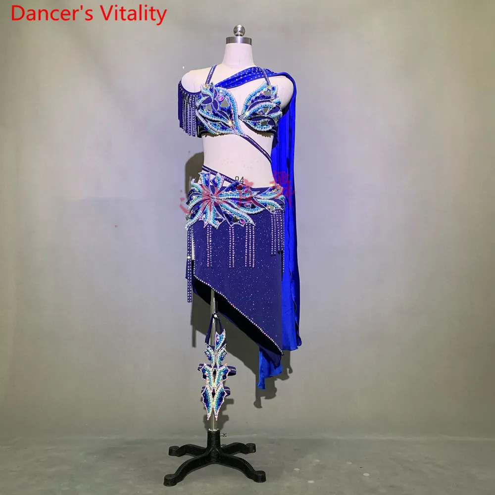 Belly Dance Performance Costume Bra with Ribbon Big Hem Skirt Short Skirt Set Women Oriental Indian Drum Dance Stage Wear