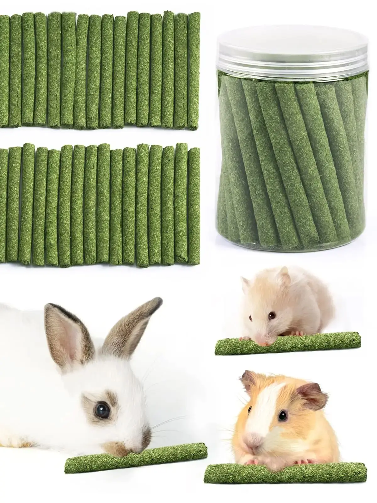 Timothy Hay Sticks for Rabbits 38PCS, Natural Timothy Grass Molar Teeth Stick Chew Toys for Bunnies Chinchillas Guinea Pigs Hams