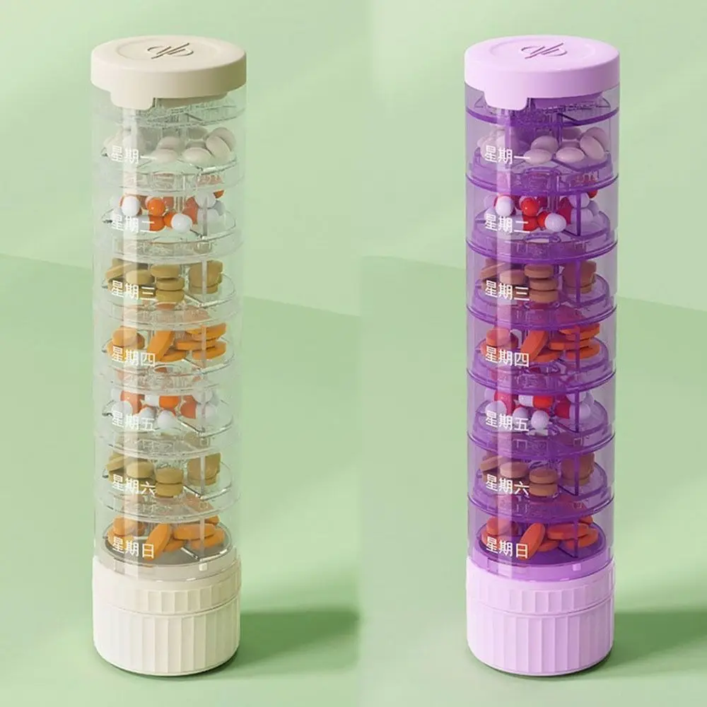 Exquisite 4 in 1 7 Days Pill Box Multi Grids Dustproof Pills Storage Box Lightweight Moisture-proof Pill Case Drug Separation