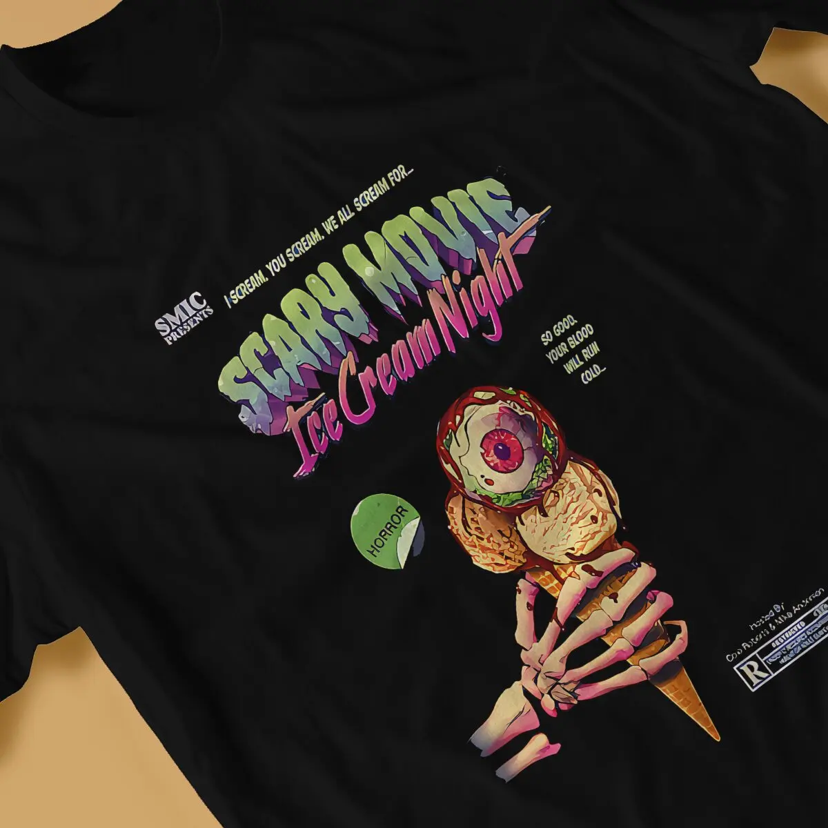 Horror Ice Cream Night Man's TShirt Scary Horror Lover Crewneck Short Sleeve Polyester T Shirt Humor Gift Idea image 3