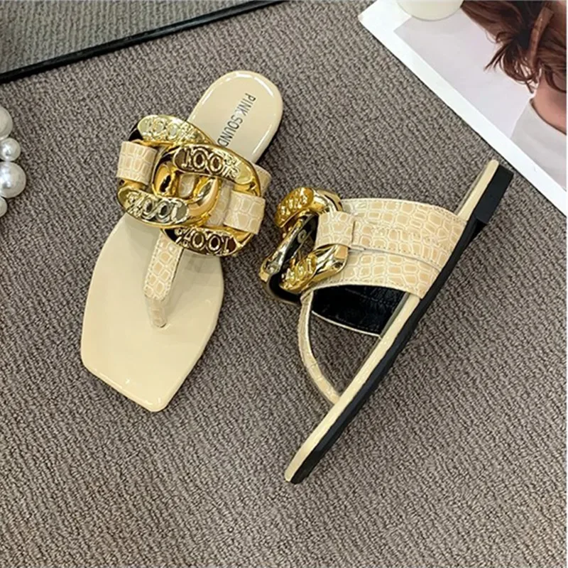 Flat Slippers Women 2024 Summer Colore Crystal Metallic Design Shoes for Women Sandals Non-slip Sexy Beach Flip-flops Slides