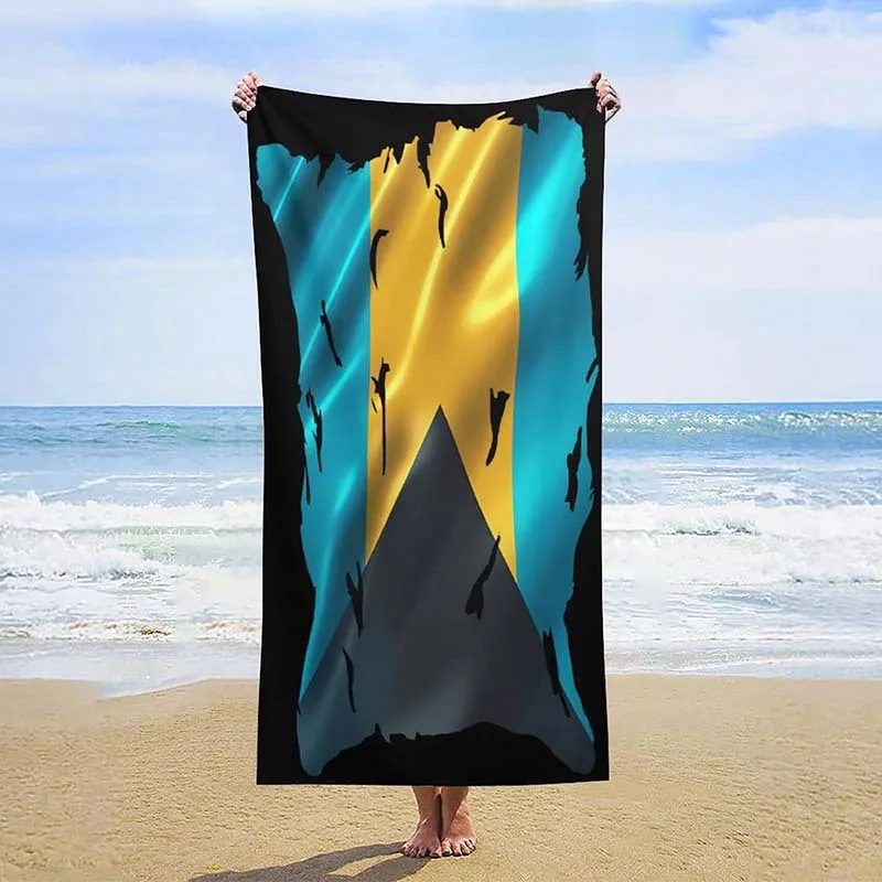 Bahamas Flag Distressed Beach Towel Patterned Sunscreen And Windproof Suitable For Swimming Pool Camping Travel Blanket