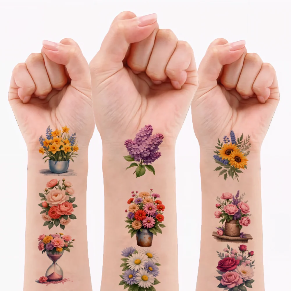 

63 шт., временные татуировки, декоративные наклейки, временные татуировки, наклейки с цветами для плеч, девочек, женщин