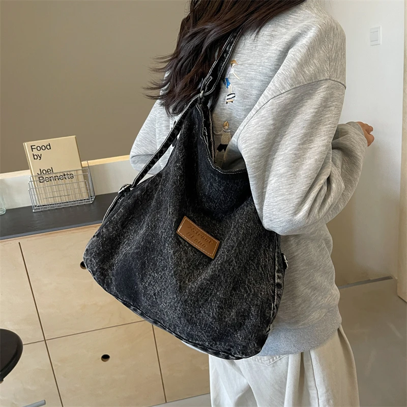 Solid Shoulder Bags Soft Sewing Thread 2024 High Quality Bags for Women Zipper Denim Women\'s Handbag Bolsos De Señora Bolso