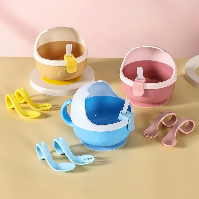 

Cute Baby Bowl Set Shatterproof Suction Base Design Toddler Learning Dish Beginner Friendly Utensils