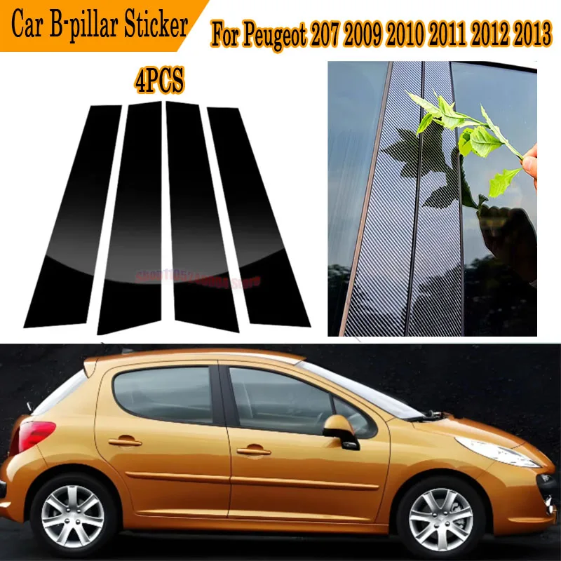 Kit complet de 4 protections de montants B et C en fibre de carbone noir brillant pour Peugeot 207 2009-2013 – Amélioration extérieure complète et protectrice