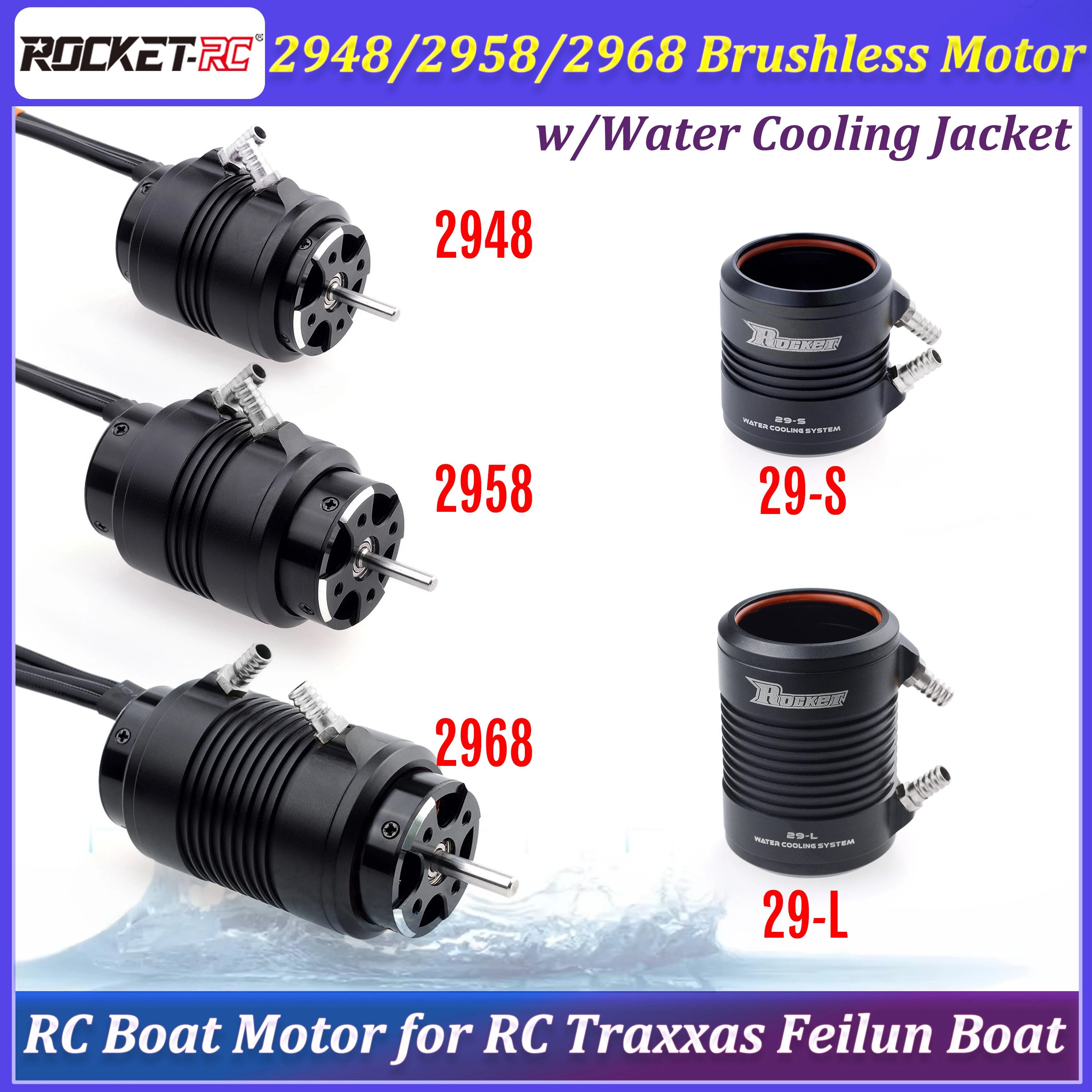 

Rocket RC 2948 2958 2968 4800KV 4480KV 3400KV Waterproof Brushless Motor w/Water Cooling Jacket for RC Traxxas Feilun Boat