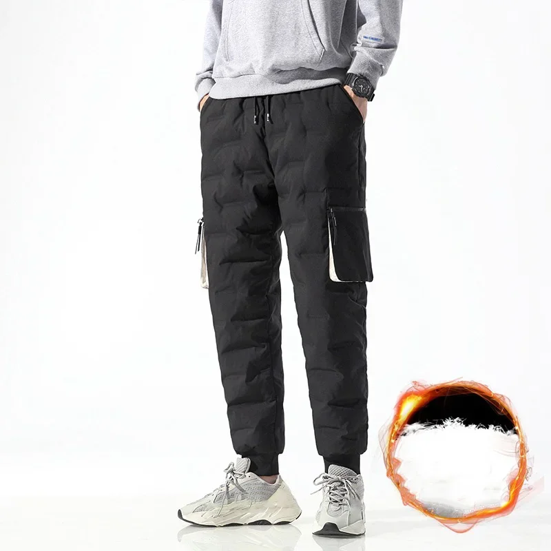 

Winter Men Thicken Casual Down Pants Vintage Korean Fashion Handsome Loose Trousers Male Warm Lace-up Leggings Sports Pants