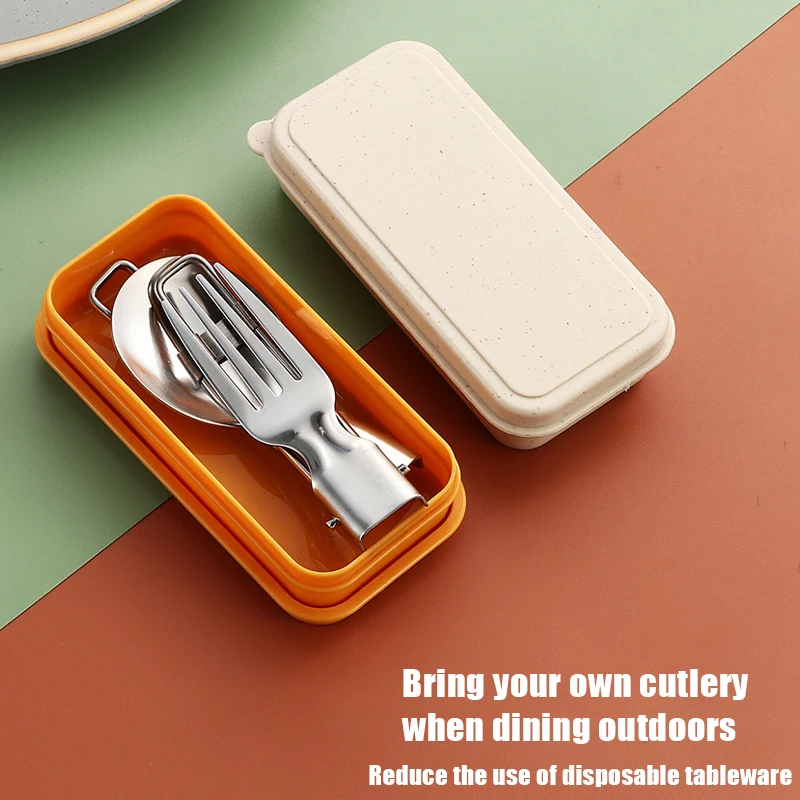 304 Stainless Steel Folding Cutlery Set Knife Fork Spoon Portable For Outdoor Picnics Camping Back To School Student Cutlery Box