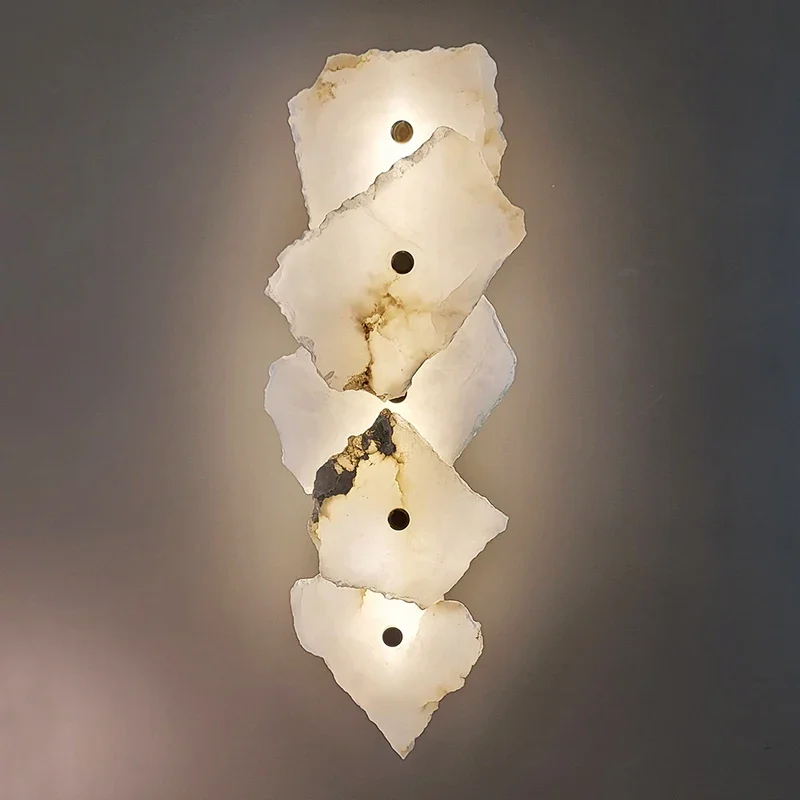 Light luxury modern natural marble LED wall lamp copper lighting fixture bedroom wall decoration art snowflake stone wall lamp