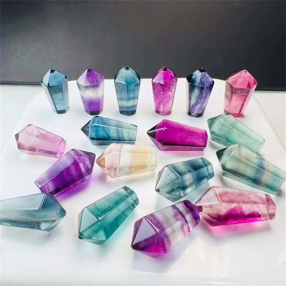 

5pcs Natural Rainbow Fluorite Mini Point Wand Tower Hexagon Prism Real Stones For Healing Meditation Home Decor Gift 23-25MM