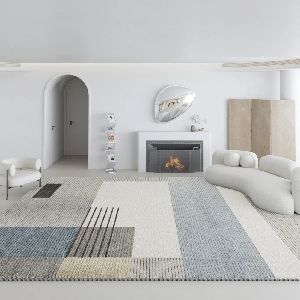 Nordic Style Living Room Decoration Geometric Rug Home Gray Plush Mat Modern Minimalist Rugs for Bedroom Thicken Washable Carpet