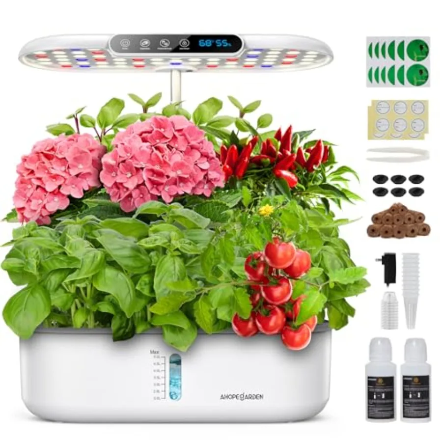 Hydroponics Growing System kit: Indoor Herb Garden - Plant Germination Kit with LCD Display and LED Grow Light Smart Temp and H
