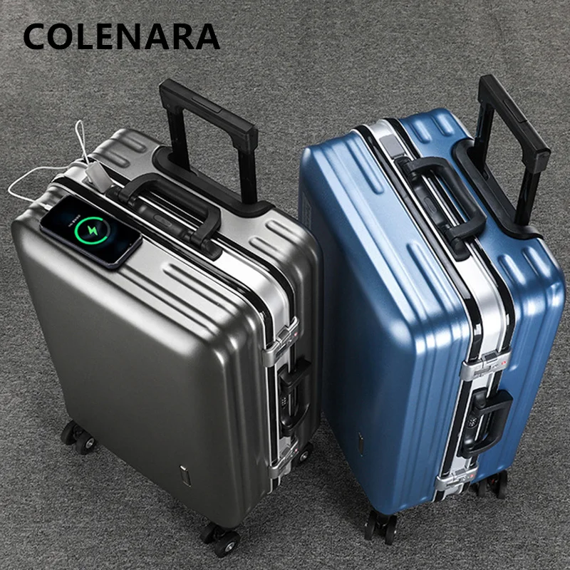 COLENARA Strong and Durable Suitcase Aluminum Frame Boarding Case 20 Inch Trolley Case 22