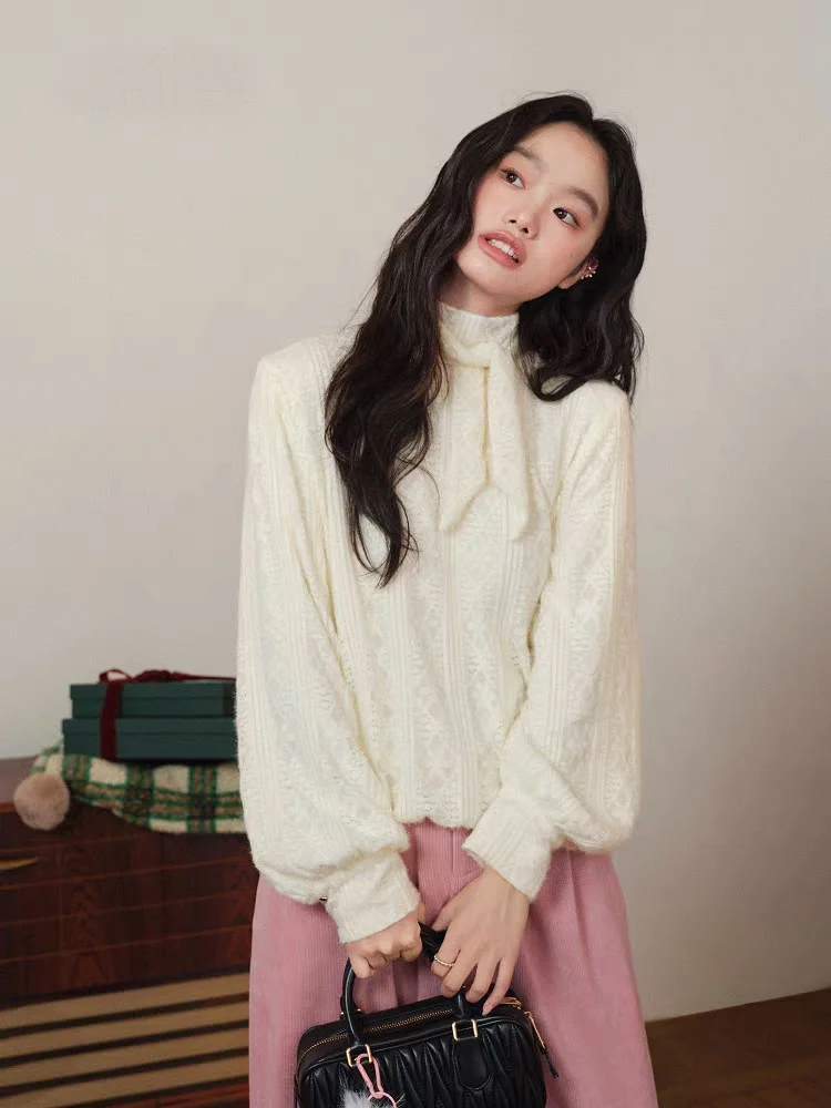 

Ele Long Sve Lace irt Women's Inner Wear Silk Scarf Belted Autumn Winter New Sle Faion Commute Simple Nylon Mate...