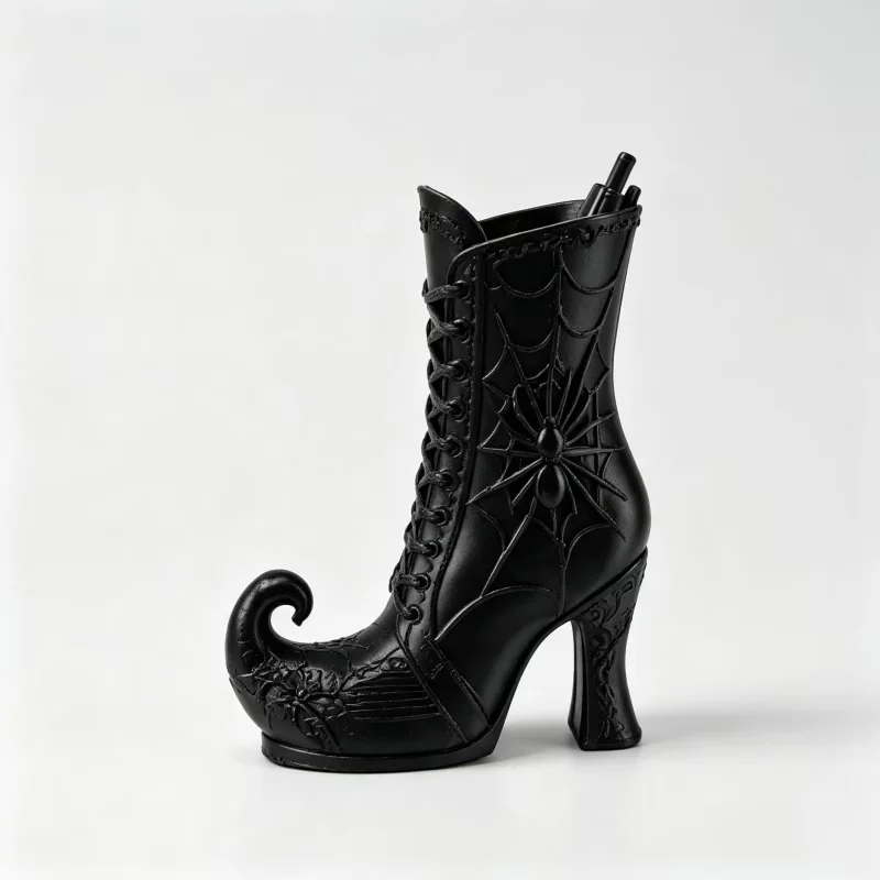 3D‑Printed Plastic Witch‑Boot Pen Holder, Spider Web Pattern High‑heeled Shoe Storage Container, Gothic‑style Desk Stationery