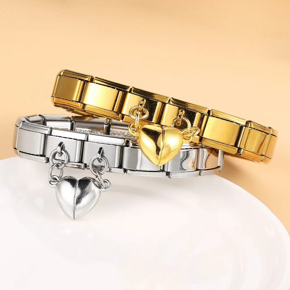 Magnetic Heart-shaped Double Pendant Bracelet Accessories Titanium Steel DIY Free Splicing Italian Modular Bracelet