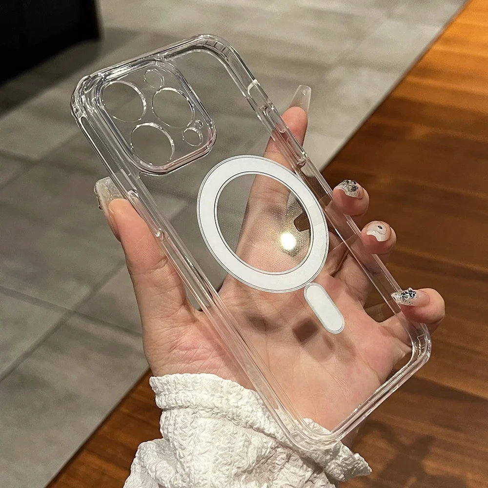 새로운 명품 MagSafe 무선 투명 충전 케이스 (아이폰 11, 12, 13, 14, 15, 16, 17, 17 Air, Pro, Pro Max, Plus 호환)