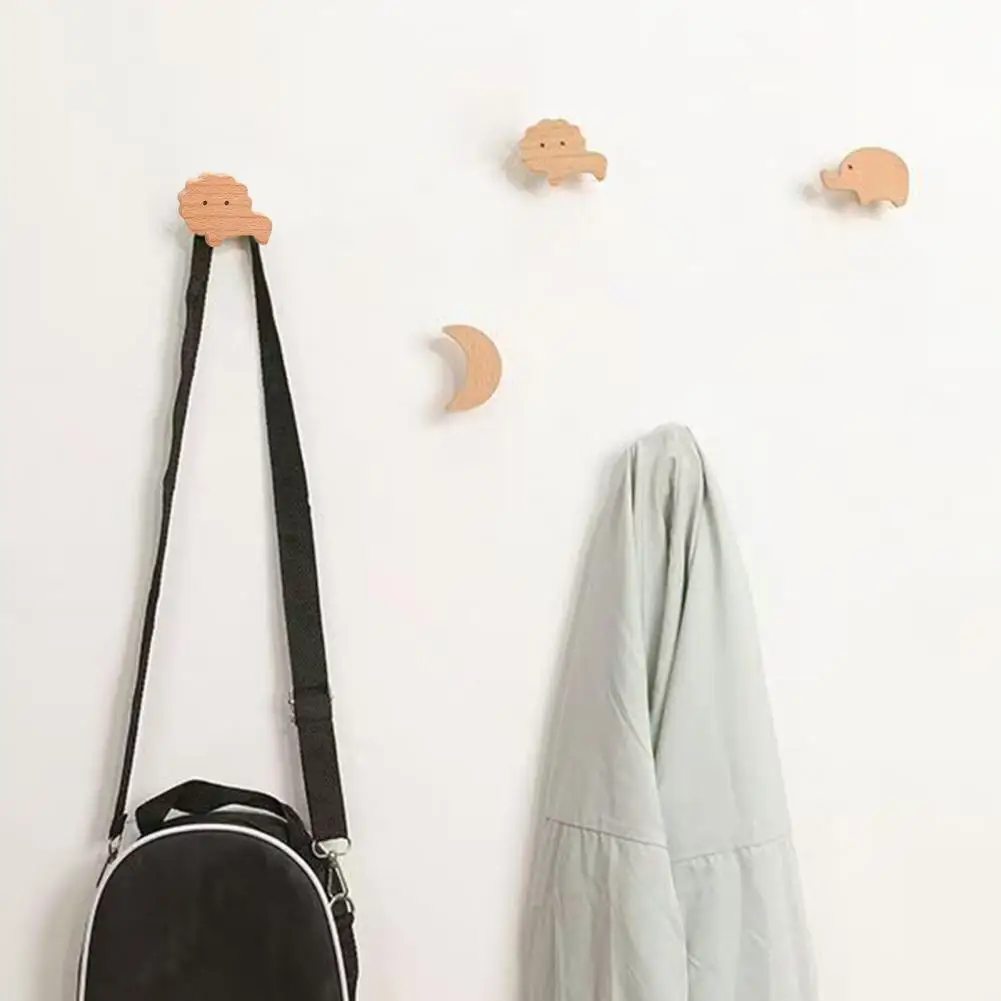 Decorative Wall Hook Wooden Wall Hooks with Natural Wood Grain Heavy Duty Transparent Adhesive Hooks for Bathroom Kitchen Towels