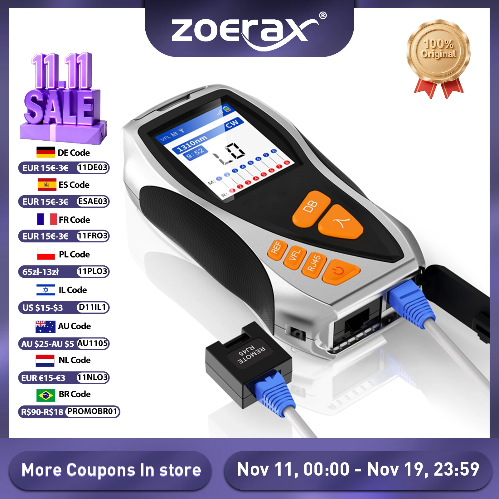 ZoeRax 5 en 1 Probador RJ45 Medidor de potencia óptica Medición Buscador visual de fallos de fibra óptica todo en uno OPM (sin baterías incluidas)