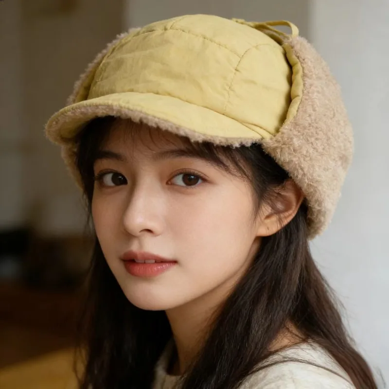 

Корейские модные однотонные утолщенные плюшевые шапки для пилотов, женские зимние уличные теплые универсальные шапки-бомберы для мужчин