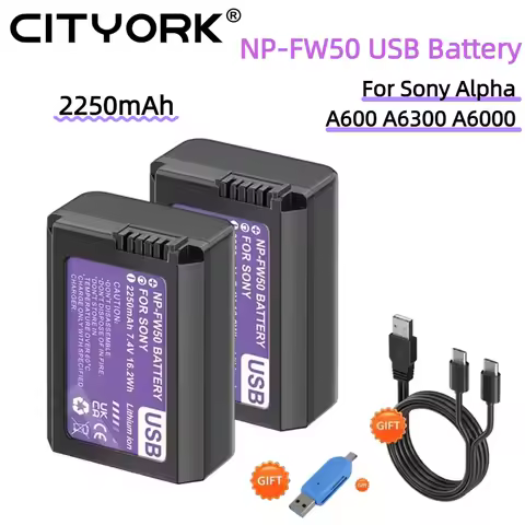 NP-FW50 NPFW50 NP FW50 Battery with USB-C Input for Sony Alpha A6500 A6300 A6000 A5000 NEX-3 A7 A7RII A7SII A7S ZVE10 Cameras