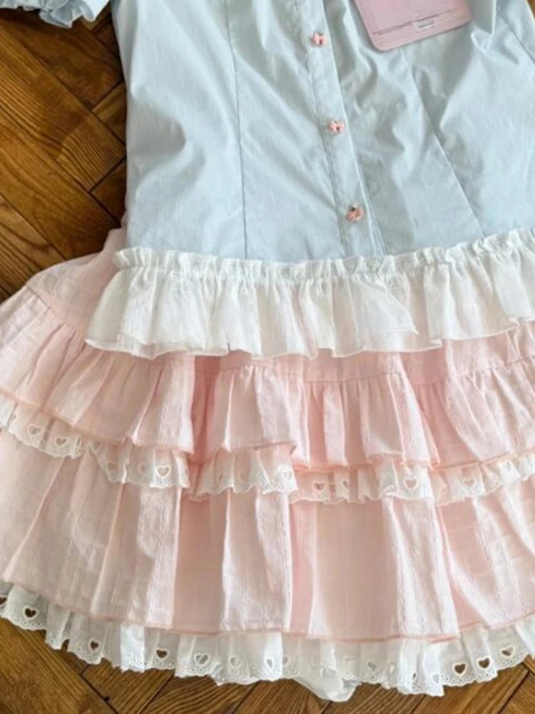 

Sweet Kawaii 2-piece Set Women Summer Elegant Thin Short Sleeve Tops Female+High-waist Cake Minin Skirt Suit Japanese 2025 New